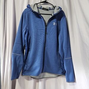 Under Armour Mens Blue‎ Full Zip Hooded Jacket LG Loose Fit